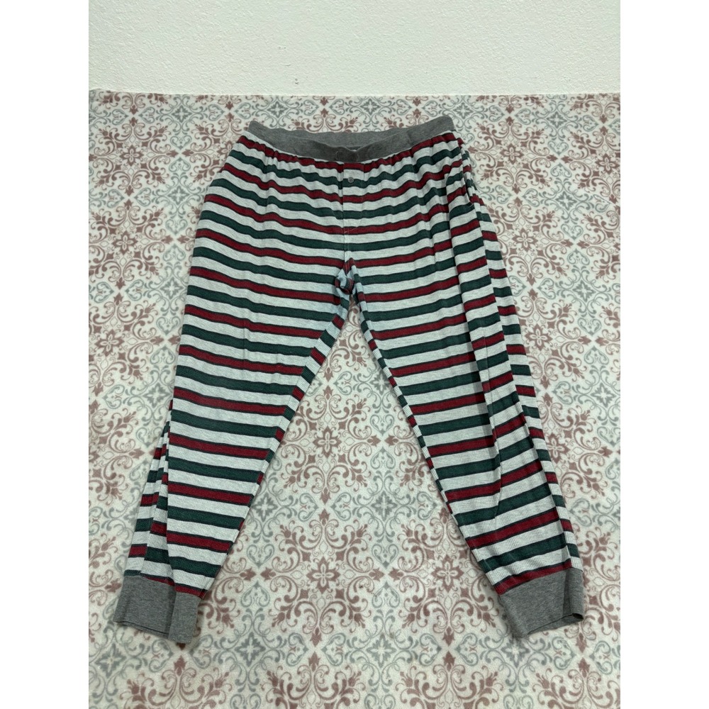George Mens Striped Waffle Knit Thermal Pajama Pants Red Green Grey Size L 36-38